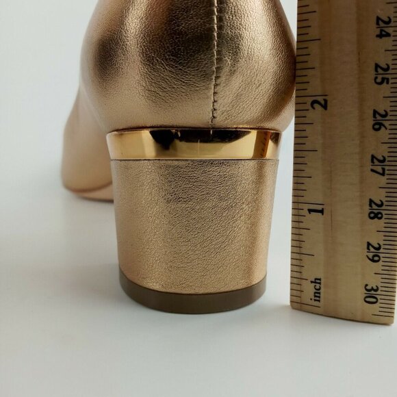 Vince Camuto Signature 7M Gold Metallic Open Toe Block Heel Shoes Lamb Leather - Picture 11 of 12